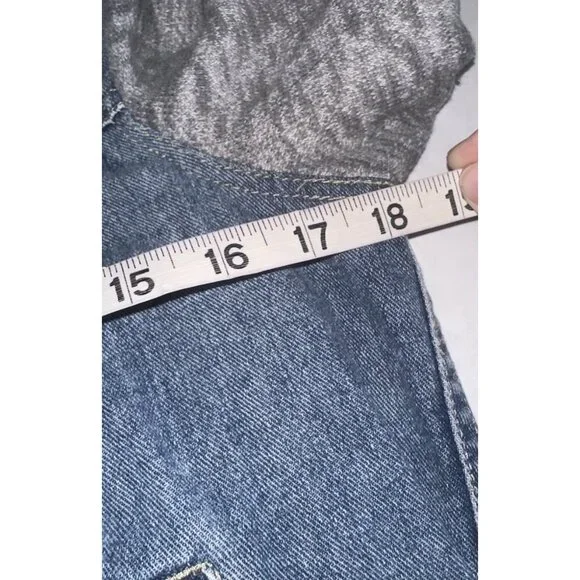 Free People Jean Jacket in Indie Wash M W/ Knit Hood Sleeves Distressed Boho - Picture 4 of 5